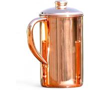 HEALTHANDWEALTH® Pure Copper Pitcher for Ayurvedic Health Benefits 1.5 Liter Handcrafted Copper Water Jug with Matching Lid | for Serving More Water with Family