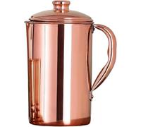 HEALTHANDWEALTH® Pure Copper Pitcher for Ayurvedic Health Benefits 1.5 Liter Handcrafted Copper Water Jug with Matching Lid | for Serving More Water with Family