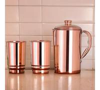 HEALTHANDWEALTH™ Pure Copper Water Jug with 2 Tumblers | 1.5 L Ayurvedic Drinking Water Pitcher | Improves Digestion, Boosts Immunity | Made in India