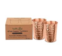 HealthAndYoga™ qCup Pure Copper Tumblers for Drinking - Ayurvedic Health Pure Copper Cups - 2 pcs. set - 250 ml.(8 fl oz) (Hammered)