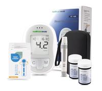 Healthcare World Blood Sugar Monitor Kit - No Coding Glucose Meter, 5s Results, Low-Pain Lancing Device, 60 Test Strips & 60 Lancets