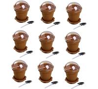 Healthcom 20 Pcs 6OZ Plastic Dessert Bowl with Lids, Shovel Scoop, Modern Floral Style, Brown Floral Pattern, 177.4ml Capacity, Dishwasher Safe, Cylinder Shape, Lightweight, Durable, 2.5" W x 2.95" H