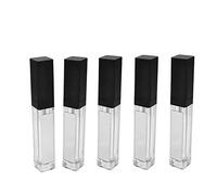 Healthcom 5 Pcs 7.5ml Square Lip Gloss Tube Empty Refillable Clear Lip Gloss Bottle Silver Lip Glaze Tube With LED Light Mirror Lipgloss Bottle Vials DIY Makeup Lipstick Tube Cosmetic Container,Black