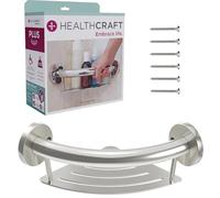 HEALTHCRAFT Plus 2-in-1 Corner Shelf and Grab Bar, 9.5 inch | ADA Compliant Safety Grab Bar for Bath and Shower, Wall-Mounted Handicap Grab Bar for Seniors, Brushed Steel Finish