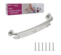 HEALTHCRAFT Plus 2-in-1 Shampoo Shelf and Grab Bar 24 Inch | ADA Compliant Wall-Mounted Bathroom Safety Grab Bar for Seniors, Supports up to 500 Lbs (Brushed Stainless)