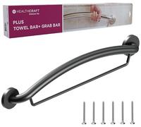 HEALTHCRAFT Plus Series Towel Bar 24", Bath & Shower Grab Bars, Shower and Bathroom Safety, Stainless-Steel, Wall-Mounted Heavy Duty for Elderly, Seniors or Handicapped/Up to 500 Lbs/Matte Black
