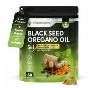HealthEssent Oregano Oil & Black Seed Oil Capsules Supplement 6500mg 5-in-1 | 5-in-1 Blend: Wild Oregano Oil with Nigella Sativa Black Seed, Turmeric, Ginger, Black Pepper | 95% Carvacrol | 60 Softgels