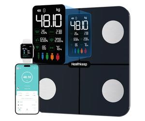 Healthkeep Body Fat Scales | Digital Bathroom Scale Weight Machine with 15 Body Composition Metrics(BMI,Heart Rate,Muscle,Bone ect.), Large VA Display and App Electric Weighing-Scale for Fitness