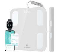 Healthkeep Scales for Body Weight and Fat with 8 Electrode Handles, Digital Smart Weight Scale - Bathroom Smart Weighing Machine with BMI Muscle Mass, Full Body 18 Composition Monitors on App, White