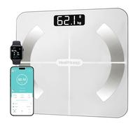 Healthkeep Smart Body Fat Scale with 13 Body Composition Metrics, Smart Digital Bathroom Weighing Scale Compatible with iOS Android, Max 400lb/180kg, 26 * 26cm