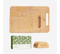 RhinoLife Bamboo Cutting Boards Kitchen Non Slip Handle Natural Texture Without Splicing No Glue Non Toxic Large Organic Thick Whole Bamboo One piece Chopping board Groove16*11 (3 Pack+Holder)