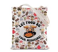 Healthy Eating Wellness Tote Bag Let Food Be Your Medicine Reusable Grocery Shopping Bag Nutrition Awareness Gift (Food Medicine Tote)