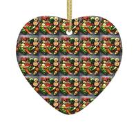 Healthy Food Print Doublesided Decor Heart-Shaped Ceramic Christmas Ornament Xmas Party Ornaments