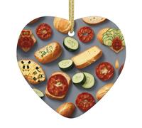 Healthy Food Print Doublesided Decor Heart-Shaped Ceramic Christmas Ornament Xmas Party Ornaments