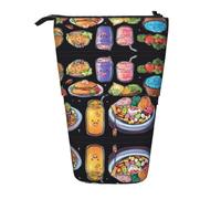 Healthy Food Print Telescopic Standing Pencil Bag/Stand Up Stationery Bag/Makeup Bag/Storage Case