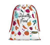 Healthy Food Printing 11.8x15.8in Drawstring Gift Bag With Red Ribbon Closure For Halloween Xmas,For Adults Gifting