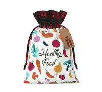 Healthy Food Printing Color Matching Plaid Christmas Bag With Drawstring,4.7x6.9 In For Christmas Halloween