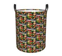 Healthy Food Printing Hamper Circular Style Handles For Easy Move Personalized Dirty Clothes Hamper Simple Storage