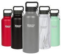 Healthy Human Water Bottle - Cold 24 Hours, Hot 12 Hours. Vacuum Insulated Stainless Steel Double Walled Thermos Flask with Carabiner & Hydro Guide - Slate Gray - 32 oz / 950ml
