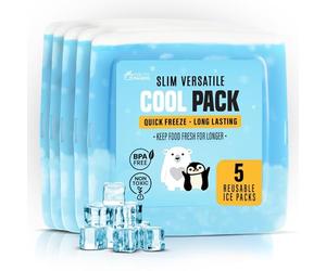 Healthy Packers 5-Pack Clear Ice Packs - Slim, Long-Lasting Freezer Packs for Lunch Box or Cooler Bag