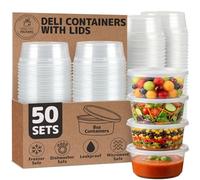 Healthy Packers 8oz Plastic Food Containers with lids (Set of 50) | Small Plastic Pots, Great for Meal Prep, Food and Freezer Storage, Soups, Sauces, Snacks and So Much More!