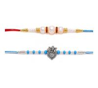 HEALTHY Q Handmade Rakhi Bracelet Set of 2 for Raksha Bandhan, Decorative Beaded Sacred Thread, Traditional Festival Gift, Standard, Cotton, no gemstone
