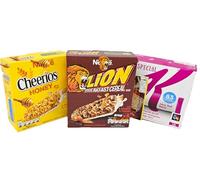 Healthy Snacks Breakfast Bars Variety Pack - Special K, Cheerios & Lion Bar Snack Bars (18 x Bars, 3x6 Multipacks) - Whole Grain, Vegetarian - Kitchen Fella Movie Night Postcard Included