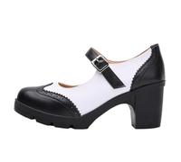 Healvian 1 Pair Women's Round Toe Chunky Mid Heel Shoes Black White British Style Casual Footwear for Spring Summer Elegant Occasions