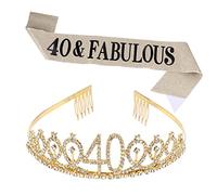 Healvian 1 Set Birthday Crown Set with Sash for Women Birthday Party Accessories Elegant and Etiquette Belt for Celebrations and Decorations