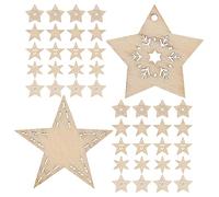 Healvian 100pcs 30mm Wooden Hollow Star Cutouts Blank Star-Shaped Craft Ornaments for DIY Projects, Home Decoration and Christmas Tree Hanging