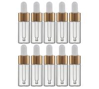 Healvian 10PCS 10ml Glass Essential Oil Sub Bottles Electroplated Aluminum Gold Ring and White Silicone Dropper, Refillable Mini Dropper Bottles for Travel and Household Use