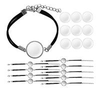 Healvian 10Pcs Black Blank Bangles Bracelets with Glass Cabochons DIY Jewelry Making Accessories Round Bezel Settings for Custom Crafting Gifts
