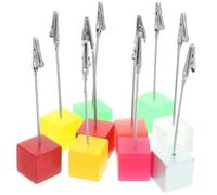 Healvian 10Pcs Colorful Cube Photo Holder Clips with Base, Table Picture Stands for Business Cards, Memo and Message Clips, Desktop Card and Note Display Organizers for Office Use