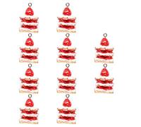 Healvian 10Pcs DIY Strawberry Cake Resin Pendants, Large 3D Double-Layer Strawberry Cream Cake Charms for Jewelry Making, Earrings, Keychains, and Baking Accessories