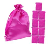 Healvian 10pcs Drawstring Cosmetic Bags for Women Smooth Silky Satin Storage Pouches Portable Makeup Organizer Compact Toiletry Travel Bags Stylish in Rose Red
