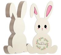 Healvian 10pcs Easter Bunny Wooden Chips DIY Solid Wood Blank Cutouts for Painting Crafts Easter Decor Rabbit Shape Wood Slices for Spring Party and Home Decorations