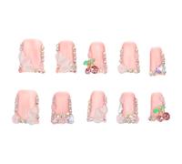 Healvian 10pcs Handmade Press on Nails Full Cover Fake Nails for Women Comfortable Fit Detachable Design Pink Plastic Almond French Tip for Special Occasions and Everyday Wear