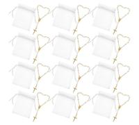 Healvian 12 Sets Elegant Mini Rosary Bead Wristbands with Pearl Cross in Assorted Colours, Alloy and Mesh Material, Offering Spiritual Well-being and Blessings, for First Communion