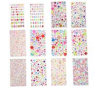 Healvian 12 Sheets Self Adhesive Gem Stickers for Crafts Vibrant Rhinestones Star Heart Flower Teardrop Shapes Strong Adhesive Backing for DIY Party Halloween Face Art Clothing Phone Case