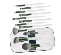 Healvian 12pcs Green Glass Makeup Brush Set Professional Wood Handle Eye, Eyebrow Foundation Brushes with Soft Bristles Cosmetic Kit for Travel with Carry Bag