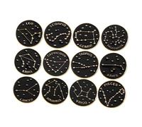 Healvian 12pcs Zodiac Enamel Pin Set Brooches for Backpacks Black Round Lapel Pins Alloy Material Stylish Accessory for Daily Outfits and Bags