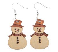 Healvian 1pair Christmas Wooden Earrings Snowman Dangle Jewelry for Women Festive Holiday Accessories Handmade Skin-friendly Design for Sensitive Ears for Girls