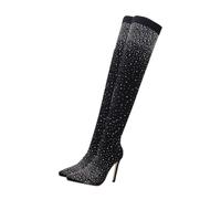 Healvian 1Pair Rhinestone Pointed High Heel Boots for Women Ankle Booties with Comfortable Insole for Daily Wear and Versatile Outfits