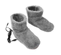 Healvian 1pair USB Heated Plush Shoes Electric Foot Warmer Booties Boot Shape Design Fast Heating Rechargeable Winter Shoes for Bed and Desk Grey