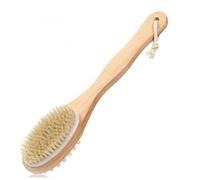 Healvian 1pc Double Sided Long Handle Bath Brush with Natural Bristles Exfoliating Shower Scrubber for Body Care Spa Skin Cleansing for Circulation and Removing Dirt