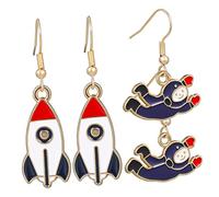 Healvian 2 Pairs Astronaut and Rocket Ship Pendant Drop Dangle Earrings Hook Earrings for Women Space Lover Bohemian Vintage Style Jewelry