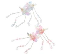 Healvian 2 Pairs Flower Hair Clips Elegant Chinese Style Tassel Barrettes for Costume Accessories for Daily Wear and Hanfu Outfits Comfortable Fit and Classical Aesthetics