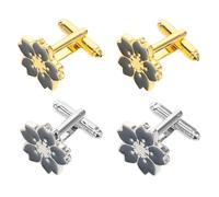 Healvian 2 Pairs Minimalist Japanese Cherry Blossom Cufflinks for Men and Women Lightweight Flower Shirt Studs Elegant Business Suit Accessories Stylish Retro Design for Formal Shirts