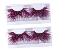 Healvian 2 Pairs Pink Plume Costume False Eyelashes Handmade Colorful Party Deluxe False Lashes for Cosplay Dance Performance