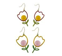 Healvian 2 pairs Tulip Design Earrings for Women Ear Drops with Pink Yellow Balls Fashionable Flower Ear Jewelry for Party Banquet Everyday Wear Accessories Gift